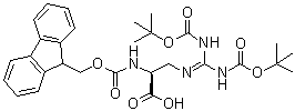 (3S)-3-Carboxy-6-[[(1,1-dimethylethoxy)carbonyl]amino]-10,10-dimethyl-8-oxo-9-oxa-2,5,7-triazaundec-5-enoic acid 1-(9H-fluoren-9-ylmethyl) ester molecular structure (CAS 313232-63-2)