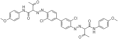 CAS # 31775-16-3, Pigment Yellow 170, 2,2'-((3,3'-Dichloro(1,1'-biphenyl)-4,4'-diyl)bis(azo))bis(N-(4-methoxyphenyl)-3-oxobutyramide)