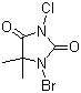 CAS # 32718-18-6, 1-Bromo-3-chloro-5,5-dimethylhydantoin, 1-Bromo-3-chloro-5,5-dimethylimidazolidine-2,4-dione, BCDMH
