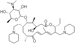 CAS # 328898-40-4, Tildipirosin, 20-Deoxo-23-deoxy-5-O-[3,6-dideoxy-3-(dimethylamino)-beta-D-glucopyranosyl]-20,23-di-1-piperidinyltylonolide