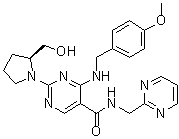 structure of CAS# 330784-50-4, (S)-2-(2-羟基甲基-1-吡咯烷基)-4-(4-甲氧基苄基氨基)-5-[N-(2-嘧啶基甲基)氨基甲酰]嘧啶