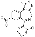 structure of CAS# 33887-02-4, 8-硝基-6-(2-氯苯基)-1-甲基-4H-均三唑并[4,3-a][1,4]苯并二氮杂卓