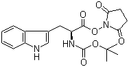 CAS # 3392-11-8, Boc-L-tryptophan N-hydroxysuccinimide ester, Boc-Trp-Osu, tert-Butyl (S)-[2-[(2,5-dioxo-1-pyrrolidinyl)oxy]-1-(1H-indol-3-ylmethyl)-2-oxoethyl]carbamate