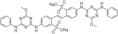 CAS # 3426-43-5, Fluorescent Brightener 134, Disodium 4,4'-bis[(4-anilino-6-methoxy-1,3,5-triazin-2-yl)amino]stilbene-2,2'-disulphonate
