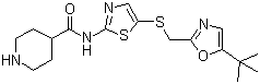 CAS # 345627-80-7, BMS-3870032, N-[5-[(5-tert-Butyl-1,3-oxazol-2-yl)methylsulfanyl]-1,3-thiazol-2-yl]piperidine-4-carboxamide