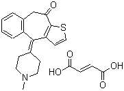 CAS # 34580-14-8, Ketotifen fumarate, 4-(1-Methyl-4-piperidylidene)-4H-benzo[4,5]cyclohepta[1,2-b]thiophen-10(9H)-one hydrogen fumarate