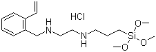 CAS # 34937-00-3, 3-(N-Styrylmethyl-2-aminoethylamino)-propyltrimethoxysilane hydrochloride, N-[3-(Trimethoxysilyl)propyl]-N'-(vinylbenzyl)ethylenediamine monohydrochloride, N-[(Ethenylphenyl)methyl]-N'-[3-(trimethoxysilyl)propyl]-1,2-ethanediamine monohydrochloride
