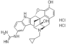 CAS # 351183-88-5, [(4bS,8R,8aS,14bR)-7-(Cyclopropylmethyl)-5,6,7,8,8a,9,14,14b-octahydro-1,8a-dihydroxy-4,8-methanobenzofuro[2,3-a]pyrido[4,3-b]carbazol-11-yl]guanidine dihydrochloride
