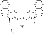 CAS # 356062-62-9, 2-[3-(3-Butyl-1,3-dihydro-1,1-dimethyl-2H-benz[e]indol-2-ylidene)-1-propen-1-yl]-1,1,3-trimethyl-1H-benz[e]indolium hexafluorophosphate(1-) (1:1)