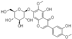 CAS # 37744-61-9, Iristectorin A, 7-(beta-D-Glucopyranosyloxy)-5-hydroxy-3-(3-hydroxy-4-methoxyphenyl)-6-methoxy-4H-1-benzopyran-4-one