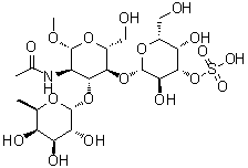 CAS 登录号：386264-50-2, 甲基 O-6-脱氧-alpha-L-吡喃半乳糖基-(1→3)-O-[3-O-磺基-beta-D-吡喃半乳糖基-(1→4)]-2-(乙酰氨基)-2-脱氧-beta-D-吡喃葡萄糖苷