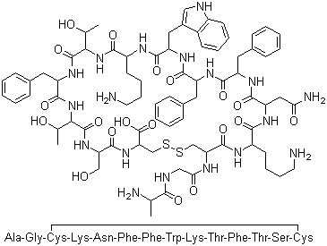 CAS # 38916-34-6, Somatostatin, 15-28-Somatostatin-28, Synthetic cyclic growth hormone release-inhibiting factor, Synthetic somatostatin-14