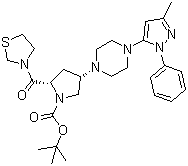 structure of CAS# 401566-80-1, (2S,4S)-4-[4-(3-甲基-1-苯基-1H-吡唑-5-基)-1-哌嗪基]-2-(3-噻唑烷基羰基)-1-吡咯烷羧酸叔丁酯