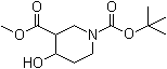 structure of CAS# 406212-51-9, N-(叔丁氧羰基)-4-羟基哌啶-3-羧酸甲酯