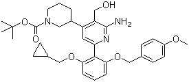 CAS 登录号：406212-99-5, 3-[2-氨基-6-[2-(环丙基甲氧基)-6-[(4-甲氧基苯基)甲氧基]苯基]-3-(羟基甲基)-4-吡啶基]-1-哌啶甲酸叔丁酯