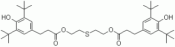 CAS # 41484-35-9, 3,5-Bis(1,1-dimethylethyl)-4-hydroxybenzenepropanoic acid thiodi-2,1-ethanediyl ester, 2-[2-[3-(4-Hydroxy-3,5-ditert-butyl-phenyl)propanoyloxy]ethylsulfanyl]ethyl 3-(4-hydroxy-3,5-ditert-butyl-phenyl)propanoate