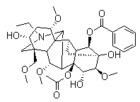 CAS # 41849-35-8, 10-Hydroxyaconitine, 8beta-Acetoxy-14alpha-benzoyloxy-N-ethyl-3alpha,10beta,13beta,15alpha-tetrahydroxy-1alpha,6alpha,16beta-trimethoxy-4beta-(methoxymethylene)aconitane, Aconifine, Nagarine, Nagarine (C34 alkaloid)
