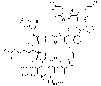 CAS # 436083-30-6, N-(3-Mercapto-1-oxopropyl)-L-alpha-glutamyl-L-histidyl-3-(2-naphthalenyl)-D-alanyl-L-arginyl-L-tryptophylglycyl-L-cysteinyl-L-prolyl-L-prolyl-L-lysyl-L-alpha-asparagine cyclic (1→7)-disulfide, JKC 363