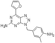 CAS # 442908-10-3, Vipadenant, 3-[(4-Amino-3-methylphenyl)methyl]-7-(2-furanyl)-3H-1,2,3-triazolo[4,5-d]pyrimidin-5-amine, BIIB 014, CEB 4520, V 2006, VER 11135, VER-A 00-11, VER-A 00049, VER-ADO 49