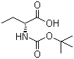 CAS # 45121-22-0, (R)-N-Boc-2-aminobutyric acid, Boc-D-2-Abu-OH, 2-(R)-tert-Butoxycarbonylaminobutyric acid, (2R)-2-[[(tert-Butoxy)carbonyl]amino]butanoic acid