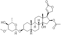 CAS # 465-16-7, Oleandrin, Corrigen, Foliandrin, Folinerin, Neriol, Neriolin, Neriostene, (3beta,5beta,16beta)-16-(Acetyloxy)-3-[(2,6-dideoxy-3-O-methyl-alpha-L-arabino-hexopyranosyl)oxy]-14-hydroxycard-20(22)-enolide