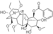CAS # 466-24-0, 14-Benzoylaconine, 14-O-Benzoylaconine, Aconine 14-benzoate, Benzaconine, Benzoylaconine, Isaconitine, Pikraconitin, (1alpha,3alpha,6alpha,14alpha,15alpha,16beta)20-Ethyl-1,6,16-trimethoxy-4-(methoxymethyl)aconitane-3,8,13,14,15-pentol