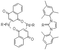 structure of CAS# 467220-49-1, 1,3-双(2,4,6-三甲基苯基)咪唑-2-亚基 (1,4-萘醌)钯 二聚物
