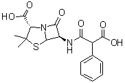 CAS # 4697-36-3, Carbenicillin, (alpha-Carboxybenzyl)penicillin, 6-(alpha-Carboxyphenylacetamido)penicillanic acid, Carboxybenzylpenicillin, Carboxybenzylpenicillin acid, Pyocianil