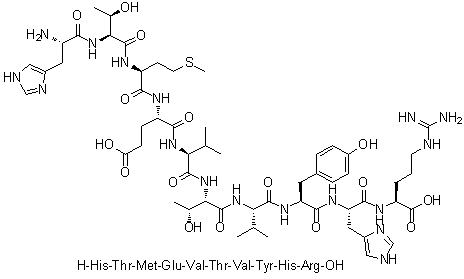 CAS # 475642-15-0, L-Histidyl-L-threonyl-L-methionyl-L-alpha-glutamyl-L-valyl-L-threonyl-L-valyl-L-tyrosyl-L-histidyl-L-arginine