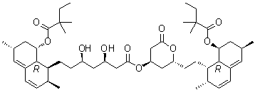 CAS 登录号：476305-24-5, (2R,4R)-2-[2-[(1S,2S,6R,8S,8aR)-8-(2,2-二甲基-1-氧代丁氧基)-1,2,6,7,8,8a-六氢-2,6-二甲基-1-萘基]乙基]四氢-6-氧代-2H-吡喃-4-基 (betaR,deltaR,1S,2S,6R,8S,8aR)-8-(2,2-二甲基-1-氧代丁氧基)-1,2,6,7,8,8a-六氢-beta,delta-二羟基-2,6-二甲基-1-萘庚酸酯