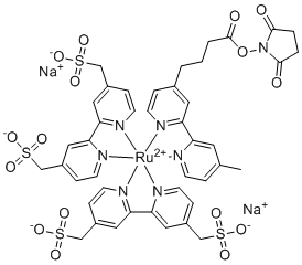 CAS # 482618-42-8, Sulfo-TAG NHS ester disodium, Disodium (2,5-dioxopyrrolidin-1-yl) 4-[2-(4-methylpyridin-2-yl)pyridin-4-yl]butanoate,ruthenium(2+),[2-[4-(sulfonatomethyl)pyridin-2-yl]pyridin-4-yl]methanesulfonate