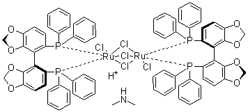 CAS # 488809-34-3, Dimethylammonium dichlorotri(mu-chloro)bis[(S)-(-)-5,5'-bis(diphenylphosphino)-4,4'-bi-1,3-benzodioxole]diruthenate(II)