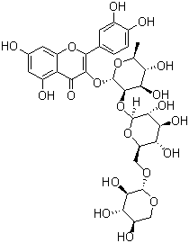 CAS # 496066-89-8, Helicianeoside B, 2-(3,4-Dihydroxyphenyl)-5,7-dihydroxy-3-[(O-beta-D-xylopyranosyl-(1-6)-O-beta-D-glucopyranosyl-(1-2)-6-deoxy-alpha-L-mannopyranosyl)oxy]-4H-1-benzopyran-4-one