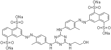 CAS # 50925-42-3, Direct Yellow 86, Tetrasodium 3,3'-[[6-[(2-hydroxyethyl)amino]-1,3,5-triazine-2,4-diyl]bis[imino(2-methyl-4,1-phenylene)azo]]bisnaphthalene-1,5-disulphonate