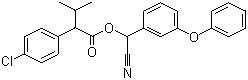 CAS # 51630-58-1, Fenvalerate, Cyano (3-phenoxybenzyl)-2-(4-chlorophenyl)-3-methylbutyrate, 4-Chloro-alpha-(1-methylethyl)benzeneacetic acid cyano(3-phenoxyphenyl)methyl ester, Cyano-(3-phenoxyphenyl)methyl 4-chloro-alpha-(1-methylethyl)benzene acetate, Belmark, Ectrin, Extrin, Fenkill, Phenvalerate, Pydrin, SD 43775, Sumicidin, Sumicide, Sumifly, Sumipower, Sumitox