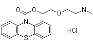 CAS # 518-63-8, Dimethoxanate hydrochloride, 2-(2-Dimethylaminoethoxy)ethyl phenothiazine-10-carboxylate hydrochloride