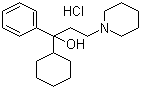 CAS # 52-49-3, Benzhexol hydrochloride, Trihexyphenidyl hydrochloride, 1-Cyclohexyl-1-phenyl-3-(1-piperidyl)propan-1-ol hydrochloride