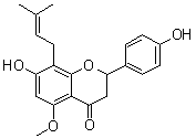 CAS # 521-48-2, 4',7-Dihydroxy-5-methoxy-8-(3-methyl-2-butenyl)flavanone, 2,3-Dihydro-7-hydroxy-2-(4-hydroxyphenyl)-5-methoxy-8-(3-methyl-2-buten-1-yl)-4H-1-benzopyran-4-one