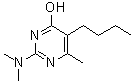 CAS # 5221-53-4, Dimethirimol, 2-Dimethylamino-6-hydroxy-4-methyl-5-butylpyrimidine, 5-Butyl-2-dimethylamino-4-hydroxy-6-methylpyrimidine, NSC 263490, PP 675