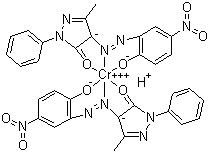 CAS # 52256-37-8, Solvent Orange 62, C.I. 12714, Acid Orange 92, 2,4-Dihydro-4-[(2-hydroxy-5-nitrophenyl)azo]-5-methyl-2-phenyl-3H-pyrazol-3-one chromium complex, Hydrogen bis[4-[(2-hydroxy-5-nitrophenyl)azo]-3-methyl-1-phenyl-2-pyrazolin-5-onato(2-)]chromate(III)