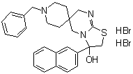 CAS # 52419-69-9, 2',3'-Dihydro-3'-(2-naphthalenyl)-1-(phenylmethyl)-spiro[piperidine-4,6'(7'H)-[5H]thiazolo[3,2-a]pyrimidin]-3'-ol dihydrobromide