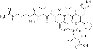 CAS # 52498-25-6, Argininyl-valinyl-tyrosinyl-isoleucinyl-histidinyl-prolinyl-isoleucine, Arg-Val-Tyr-Ile-His-Pro-Ile, Des-Asp1-[Ile8]-Angiotensin II