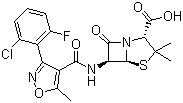 CAS # 5250-39-5, Flucloxacillin, (2S,5R,6R)-6-[[3-(2-Chloro-6-fluorophenyl)-5-methyl-1,2-oxazole-4-carbonyl]amino]-3,3-dimethyl-7-oxo-4-thia-1-azabicyclo[3.2.0]heptane-2-carboxylic acid