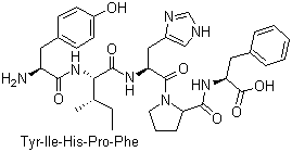 CAS # 52530-60-6, Tyrosinyl-isoleucinyl-histidinyl-prolinyl-phenylalanine, Angiotensin II (4-8), Human Tyr-Ile-His-Pro-Phe
