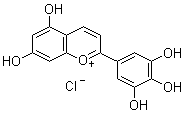 CAS # 528-53-0, Delphinidin chloride, 3,3',4',5,5',7-Hexahydroxy-2-phenylbenzopyrylium chloride, 3,3',4',5,5',7-Hexahydroxyflavylium chloride, Delfinidol chloride, 3,5,7-Trihydroxy-2-(3,4,5-trihydroxyphenyl)-1-benzopyrylium chloride