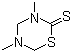 CAS # 533-74-4, Dazomet, 3,5-Dimethyltetrahydro-1,3,5-thiadiazine-2-thione, 2-Thio-3,5-dimethyl-tetrahydro-1,3,5-thiadiazine, 3,5-Dimethyl-1,2,3,5-tetrahydro-1,3,5-thiadiazinethione-2