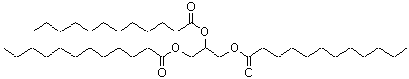 CAS # 538-24-9, Glycerol trilaurate, Lauric acid triglycerin ester, Lauric triglyceride, NSC 4061, Tridodecanoin, Tridodecanoyl glycerol, Triglyceride LaLaLa, Trilaurin, Trilauroylglycerol