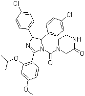 CAS # 548472-68-0, Nutlin-3, 4-[4,5-Bis(4-chlorophenyl)-2-(4-methoxy-2-propan-2-yloxyphenyl)-4,5-dihydroimidazole-1-carbonyl]piperazin-2-one