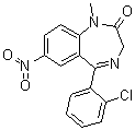 CAS # 5527-71-9, 5-(2-Chlorophenyl)-1,3-dihydro-1-methyl-7-nitro-1,4-benzodiazepin-2-one, 5-(2-Chlorophenyl)-1,3-dihydro-7-nitro-1,4-benzodiazepin-2-one, ID 690, Methylclonazepam, Ro 05-4082