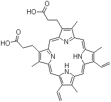 CAS # 553-12-8, Protoporphyrin IX, 3,7,12,17-Tetramethyl-8,13-divinyl-2,18-porphinedipropionic acid